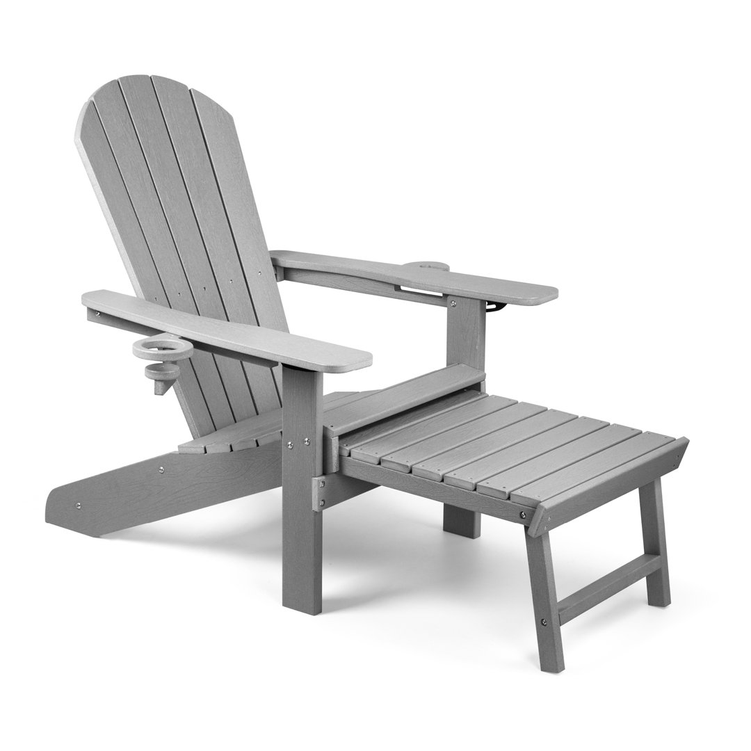 VonHaus Grey Adirondack Chair With Footstool Grey 78cm H X 74cm W X 128cm D